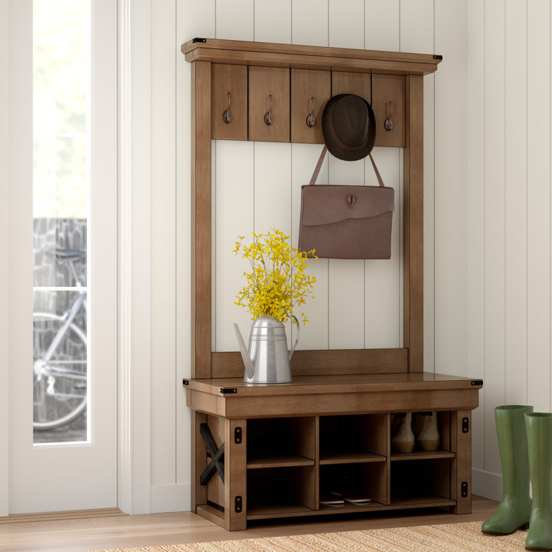 Farmhouse Hall Tree With Mirror / Hall Tree Bench with Shoe Storage